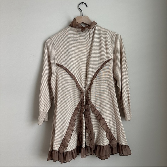 Anthropologie Sweaters - Anthropologie Guinevere Ruffle Trim Cardigan Sweater Women’s XL Beige Stripe